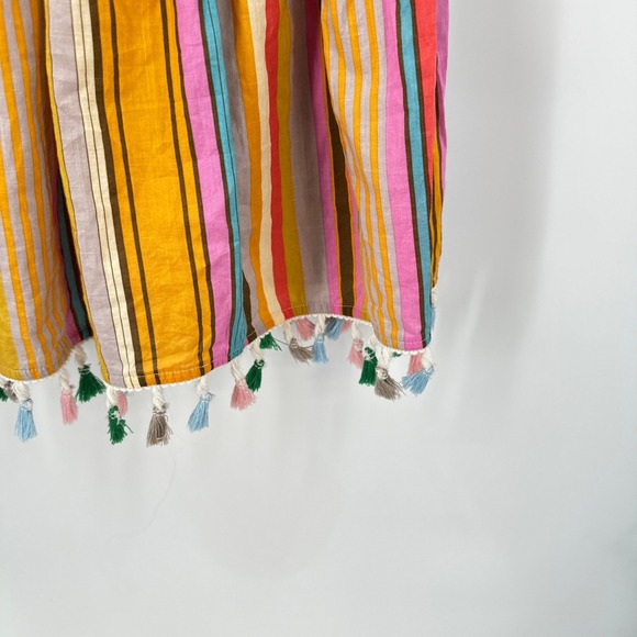 Tahari ASL Striped Tassel Midi Sundress‎ size 6 Boho Cotton Smocked Waist Resort - Picture 4 of 8
